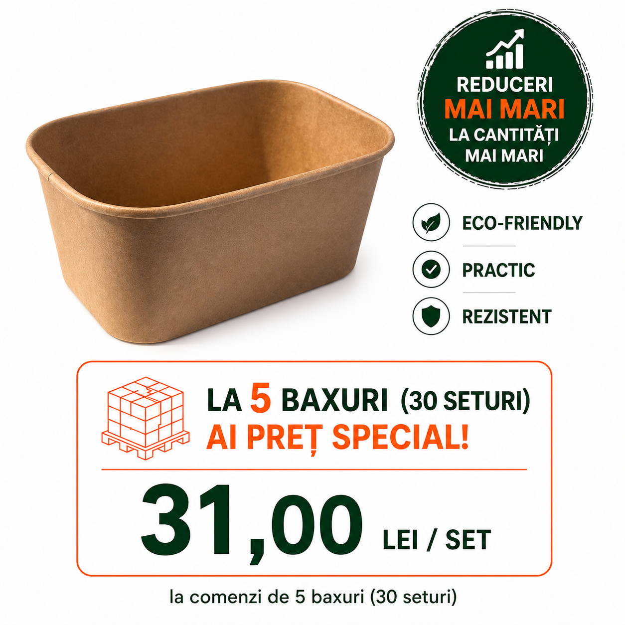 Boluri carton rectangulare kraft catering la bax